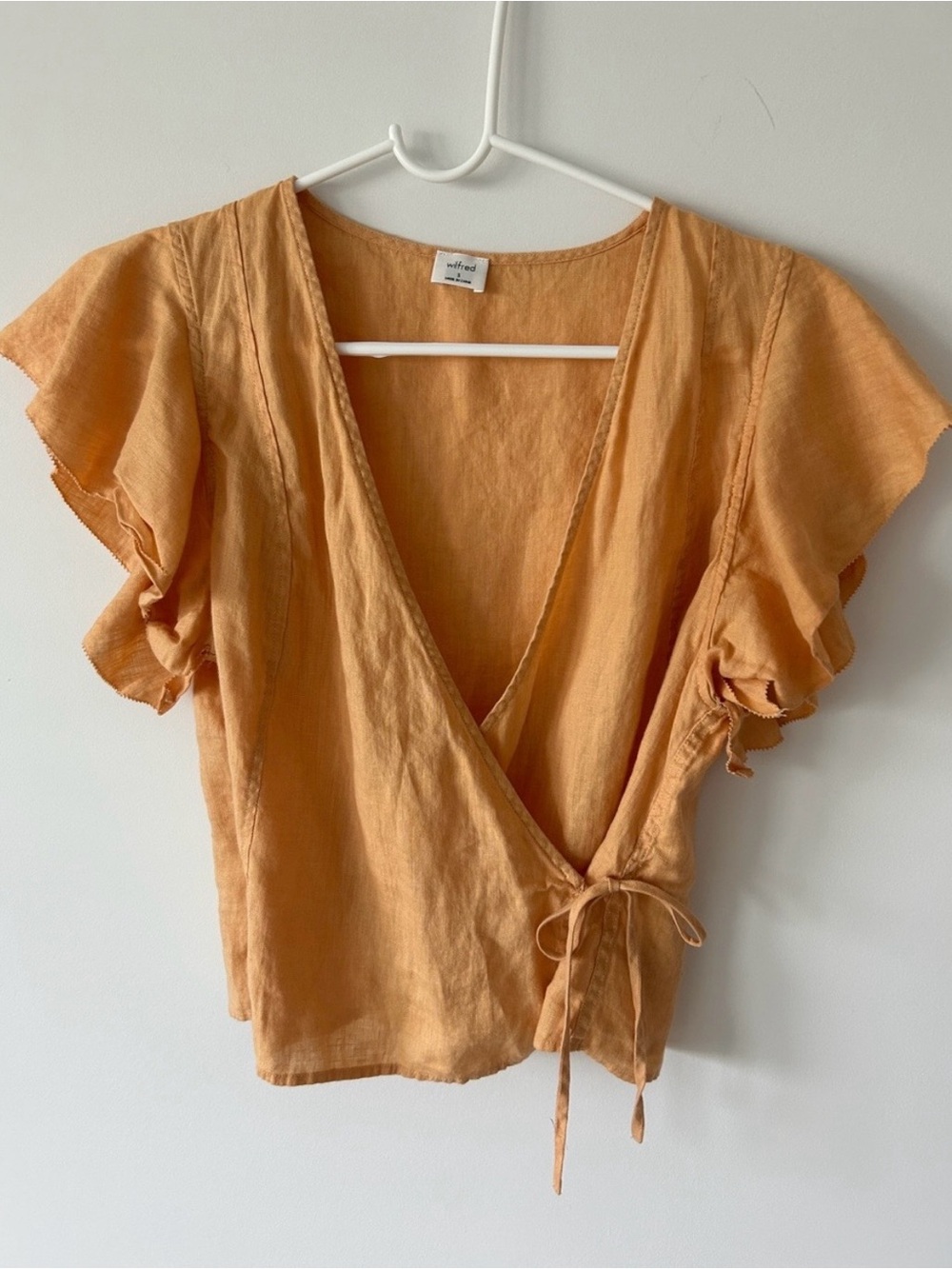 Wilfred Aritzia Rosebery Linen Wrap Cropped Blouse